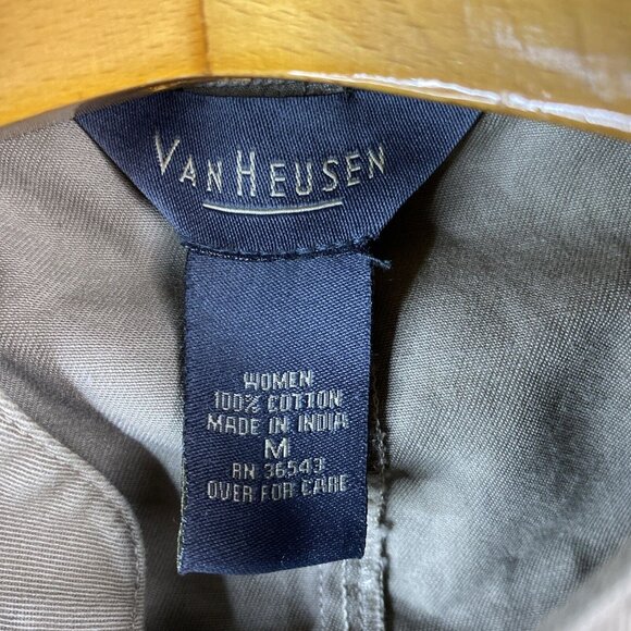 VAN HEUSEN Jacket Womens M 100% Cotton Khaki Green  Button Front  Military Style - Picture 4 of 12